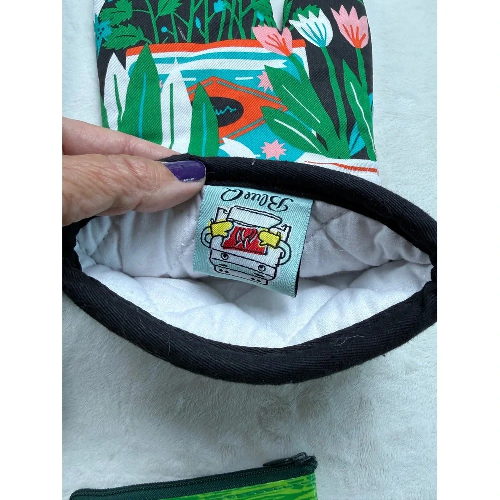 Blue Q Oven Mitts and Zipper Pouch Bundle Funny Graphic Kitchen Accessories